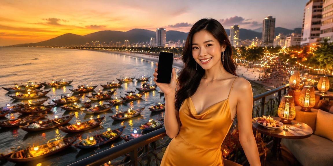 Người dùng tại chợ đêm Đà Nẵng nạp tiền nhận thưởng trên điện thoại di động