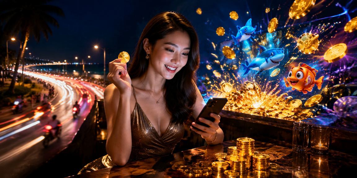 Người dùng trải nghiệm casino trên điện thoại di động tại bãi biển Mũi Né